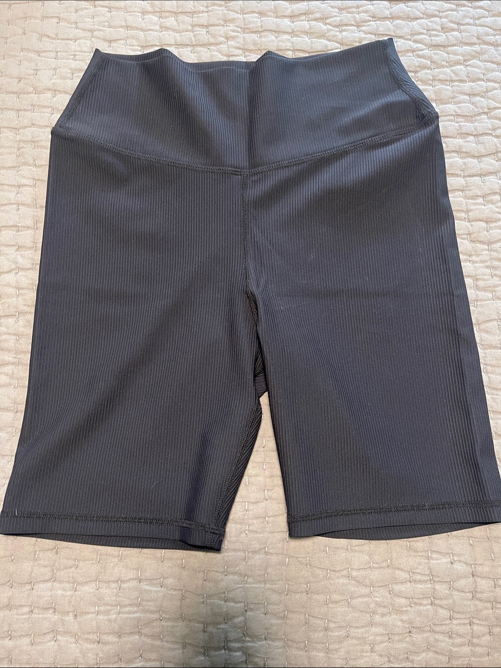High-Waist Black Ribbed Women’s Bike Shorts